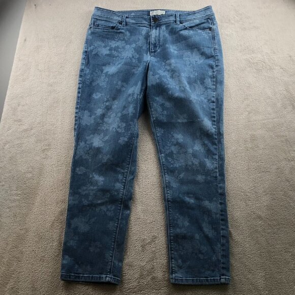 J. Jill Women Jeans Size 14 Authentic Fit Slim Ankle Straight Blue Denim Floral - Picture 14 of 15